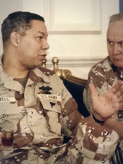 General Powell, left, with General Norman Schwarzkopf during the Gulf War