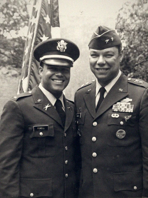 Gen. Colin L. Powell with his son Michael Powell, both in U.S. Army uniform