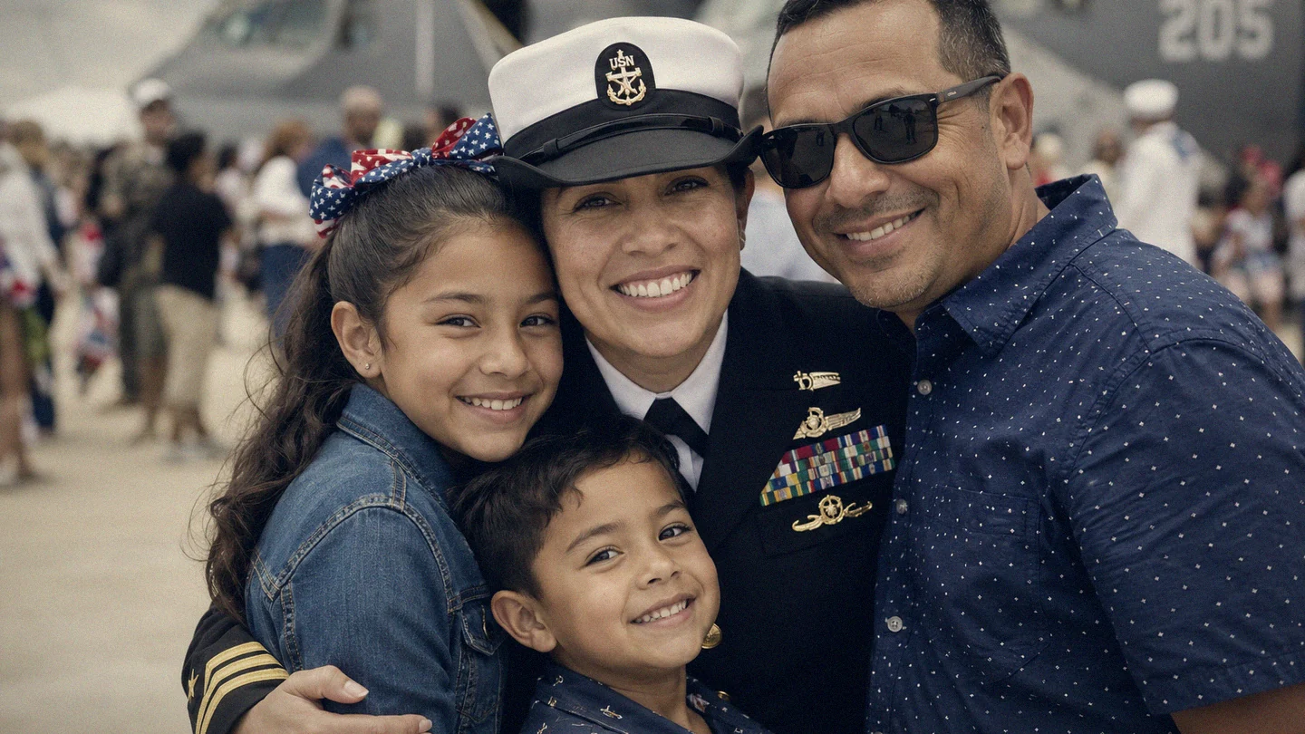 A Navy chief petty officer with her husband and her two children (representative image)